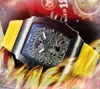 Beliebte Herren-Skelett-Zifferblatt-Quarzuhren, 43 mm Gummigürtel, Saphirglas, Super-All-The-Crime-Cool-Man-Armbanduhren, Reloj de Lujo