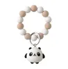 K68416 New cartoon cute panda bracelet keychain PVC silicone beaded wrist bear doll key ring