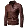 Herren Stehkragen Braun Pu Leder Outdoor Jacke Für Männer Männliche Koreanische Motorrad Jacke Mit Reißverschluss Faux Leder Jacke Plus größe L220725