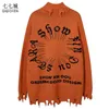 Hip Hop Coltrui Gebreide Truien Mannen Streetwear Gothic Brief Ripped Tofs Jumper Truien Vrouwen Oversized Harajuku Trui T220730