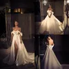 2022 Country Wedding Dresses A Line V Neck Off The Shoulder Side Split Vestidos De Novia Satin Sweep Train Bridal Gowns B0810