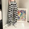 Kvinnor byxor Capris Koreansk stil Stripe Print Wide Leg Pant Summer Fashion Byxor Kvinnor Hög midja Lös Casual för