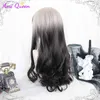 As Long Curly Synthetic Wig with Center Bangs Dark White Gradient Black Natural Hair Female Cosplay Heat-resi 220622