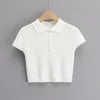 Moda - damska koszulka Top Top Bawełna Kobiet Solidne Koszule Koszulki Lato Krótki Rękaw W Rocznika Odzież ODBILBED Slim Knit Cropped