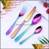 4Pcs/Set Stylish Flatware Set 5Colors Tableware Cutlery Stainless Steel Utensils Kitchen Dinnerware Include Knife Fork Spoon Dessert Drop De