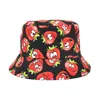 Fruit Print Bucket Hat Double Sided Casual Cap Solid Color Outdoor Sun Hat Wide Brim Hats