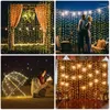 Strings LED Solar Powered 3x1M/3x2M/3x3M Copper Wire Curtain String Lights Waterproof Outdoor Window For Christmas Party WeddingLED