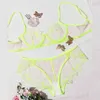 Kvinnor Sexig underkläderuppsättning Transparent spetsblommor Bralette broderi Tryck upp Bras och ser genom trosor förförelse Erotiska underkläder L220727