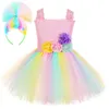 Meisjes jurken pastel trollen kostuums magische fee tutu jurk met haar boog kinderen Halloween fancy jurken kinderen cosplay tule outfit 220423