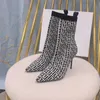 Üst lüks bahar streç örgü ayak bileği botları 2022 moda pisti bot 95mm stiletto topuklar kısa kayma kadın ayakkabı botas de mujer