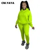 CM.Yaya Active Sweatsue Två 2piece Set för Kvinnor Vinter Fitness Outfit Fleece Pullover Hoodies + Jogger Byxor Matchande Tracksuit 220315