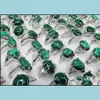 Bands Anneaux bijoux en gros BK 50pcs Anneau mixte Style Green Natural Stone Alloy Zinc Retro Wedding Engagement Noël DH0CO