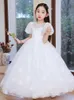 2022 Bling Crystal Flower Girls Abiti per adolescenti Tulle Piano Lunghezza Beach Ball Gown Ragazza Spettacolo Abiti da festa Gonna in tulle Formale Principessa Abbigliamento per bambini