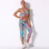 Leggings colorati stampati da donna Geometry Print Running Yoga Tute Abbigliamento sportivo Vita alta Fitness Sports Set Tuta da palestra 220330