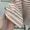 Yiyiyouni stickad grundläggande randiga t-shirts kvinnor sommar kortärmad avslappnad toppar kvinnliga mysiga lösa bomullströjor harajuku skjorta 220510