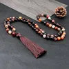 Beaded Strands 108 Mala Natural Stone Beads Necklace Multicolor Fire Agates Handmade Knotted Women Luckly Energy Jewelry Lars22