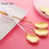 4PCS Gold Flatware Stainless Steel Korean Soup Long Handle dessert Stirring Spoons tableware customized 220621