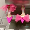 Luxury designer high-heeled sandals rose pink vamp heel cross big bow fluorescent vamp pointed toe strap shoe box size 35-42 55625