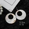 Dangle & Chandelier Design Natural Abalone Sea Shell Hollow Round Earring Waterdrop Flower Mother Of Pearl White Black MOP Silk Dress Woman