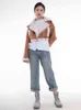2022 Nya vintermode kvinnor kläder ull pu läder lapptäcke kahki färg hög midja korta jackor varm kappa l220801