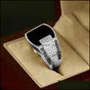 Anillo solitario Siery Anillos cuadrados negros para mujeres Cristal Unisex Pareja Hombres Punk Simple Vintage Boda Damas Golden Hjewelry Drop DHR6X