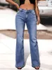 Femmes hautes et pantalons évasés sexy pantalons denim vintage jeans bleu stretch bleu pantalon de travail de maman jeans fond l220726