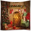 Tappeto da parete di Natale Natale Buon albero Camino in mattoni Calze Arazzi per letto Soggiorno Dormitorio J220804