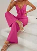 Women's Two Piece Pants Spring And Summer Rose Red Sling Tube Top Backless Sexy Blouse Women's High Waist Long Flared Suit Women SetWome