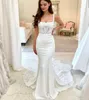 Sereia vestido de noiva branco para mulheres quadrados colarinho laço apliques cetim robe de mariee comprimento de piso vestidos de panela feitos sob encomenda 2022