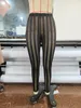 2022 Summer Stripe Printing Mesh Casual Pants For Women Skinny Slim See Through Sexy Thin Trousers 1756