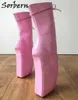 Sorbern Rosa Glänsande Ballett Wedge Hov Sole Stövlar För Kvinnor Rund Toe Heelless Fetish Boots Pointy Toe Baby Pink Boots Unisex