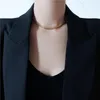 Chokers Водонепроницаемые ювелирные украшения двойной кубинский цепь из нержавеющей стали Высококачественная металлическая текстура 18K для Womenchokers