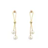 18k Guldpläterad långa dubbla pärlor Stud Dangle Candelier Freshwater Pearl Earrings White Lady/Girl Fashion Jewelry