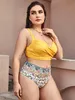 Kvinnors sexig mode baddräkt badad badkläder badbad strandkläder två bitar gul färgtryck plus storlek ingen bh underwire support sommar baddräkter bikinis