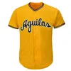 Xflsp GlaMit Aguilas CIBAENAS Maillot de baseball personnalisé de l'équipe dominicaine Cousu Nom Numéro Noir Jaune Gris Blanc