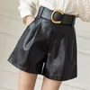 REALEFT femmes PU cuir Shorts avec ceinture hiver élégant poches dames élégant solide pantalon décontracté femme 220427