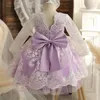 Girl's Dresses Lace Embroidery Dress For Baby Girls 1st Birthday Party Elegant Princess Toddler Baptism Gown Ceremony ClothingGirl's