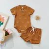 Kläder sätter 0-18m baby flickor pojkar kort ärm skala tryck romper med bowknot elastiska midjeshorts kläder