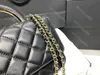 12A Atualização Espelho Qualidade Luxurys Designer Mini Handle Preto Sacos Quilted Flap Bolsas Mulheres Real Couro Diamante Treliça Bolsa Crossbody Ombro Saco De Corrente De Ouro