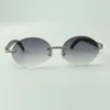 Küçük Pırlanta Setleri Güneş Gözlüğü 8100903-B Siyah ahşap kollar ve 58mm oval lensler