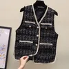 Damesvesten Parels Parls Vrouwen enkele borsten Tweed mouwloos jas plaid vest top v nek casual los fit outpartcoat streetwear stra2