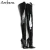 Sorbern 80cm 가랑이 허벅지 높은 여성 부츠 하이힐 신발 숙녀 사용자 정의 와이드 송아지 부츠 18cm 스틸레토 부츠 개인화 된 샤프트