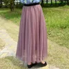 Jupes d'été en Tulle jupes plissées Midi jupe en Tulle noir femmes printemps mode élastique taille haute maille Tutu jupes 220527