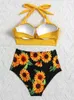 Kvinnors sexig push up bikini set hög midja baddräkt blommig badkläder sommarbaddräkt strandkläder 220621