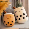 NEW 25-70cm cute cartoon Fruit bubble tea cup shaped pillow with suction tubes real-life stuffed soft back cushion funny bob
