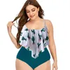 Traje de baño para mujer, conjunto de Bikini de cintura alta con volantes estampados, traje de baño de dos piezas para mujer, ropa de playa Sexy de talla grande 4XL/5XL, traje de baño para mujer