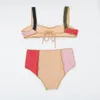 High Waist Bikini Women Swimsuit Contrast Color Patchwork Swimwear Female Flash Bathing Suit Beachwear Swimming Suit XL 220423