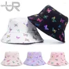 Cappelli a secchiello da donna alla moda Cappellino estivo con stampa a farfalla colorata per protezione solare da strada all'aperto Cappello da sole femminile Panama a tesa larga Elob22