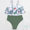 Damenbadebekleidung Top Verkauf Frauen Mode Tube Sexy Split Blätter Drucken Open Back Brasilianischer Bikini Badeanzug Tankini Femme