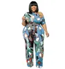 Women's Plus Size Pants Summer Woman Jumpsuits Belt Print One Piece Outfit Fashion Shoulder Club 2022 Lady Loose WholesaleWomen's